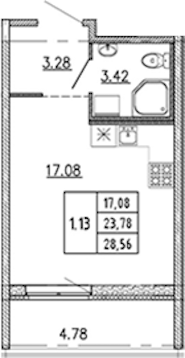Квартира студия 23.78 м², 22/22 эт., ЖК «Новые горизонты 2»